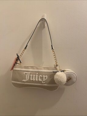 Juicy Couture Cream Mesh Shoulder Bag with Pom Charm